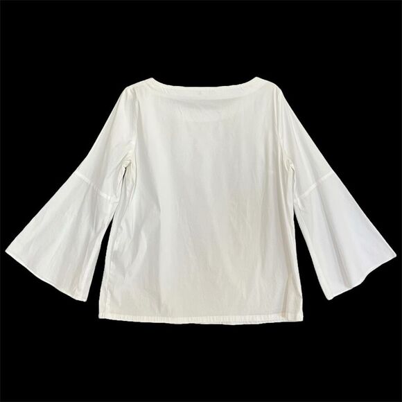 J McLaughlin Flared Sleeve White Blouse Size M Wide Neck Old Money Career Resort - Picture 2 of 10
